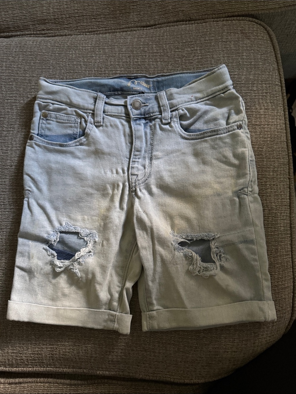 Light Wash Distressed Boys Denim Shorts